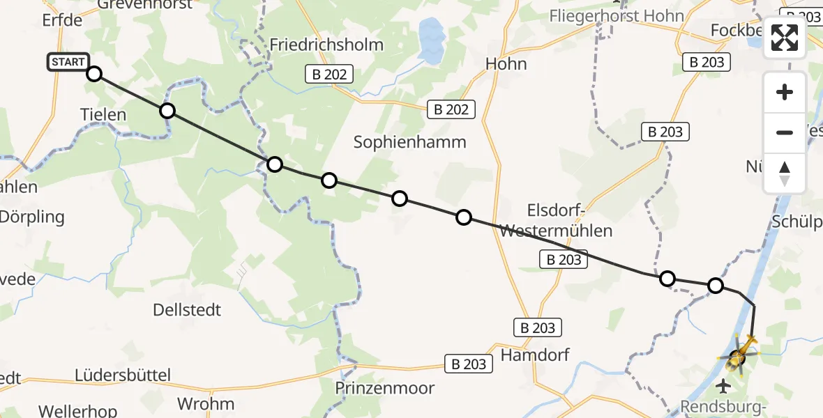 Flugroute Ambulanzhubschrauber Erfde - Hörsten, 19 September 2026, 10:44