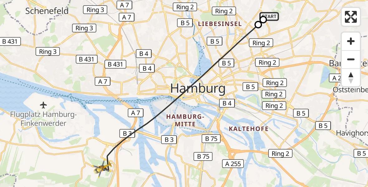 Flugroute Rettungshubschrauber Hamburg Military Hospital - Hamburg, 19 September 2026, 10:46