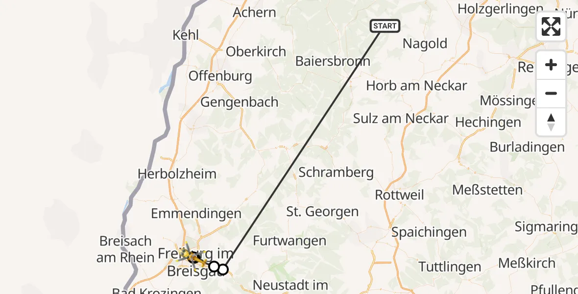 Flugroute Ambulanzhubschrauber Altensteig - Freiburg University Hospital Heliport 1, 19 September 2026, 10:46