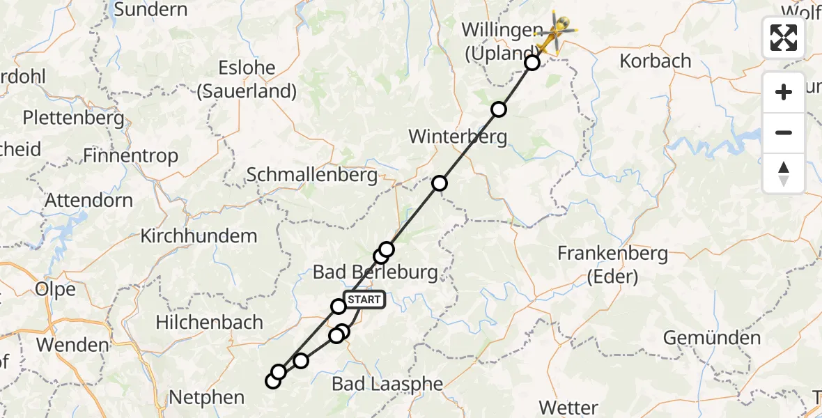 Flugroute Rettungshubschrauber Bad Berleburg - Willingen (Upland), 19 September 2026, 10:51