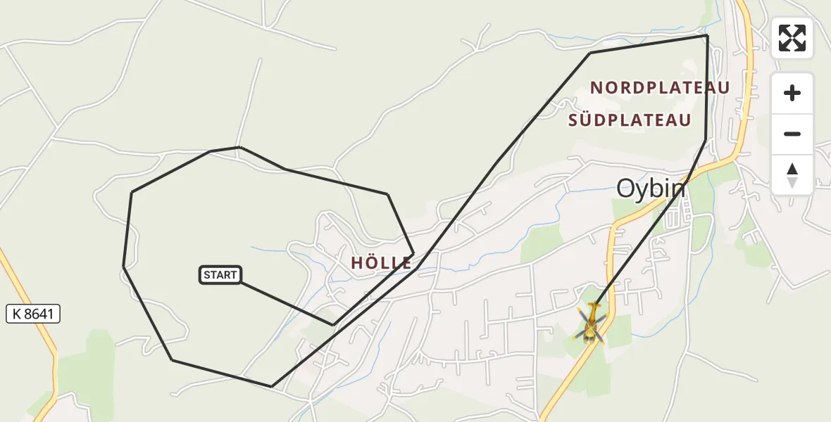 Flugroute Rettungshubschrauber Oybin - Oybin, 19 September 2026, 10:52