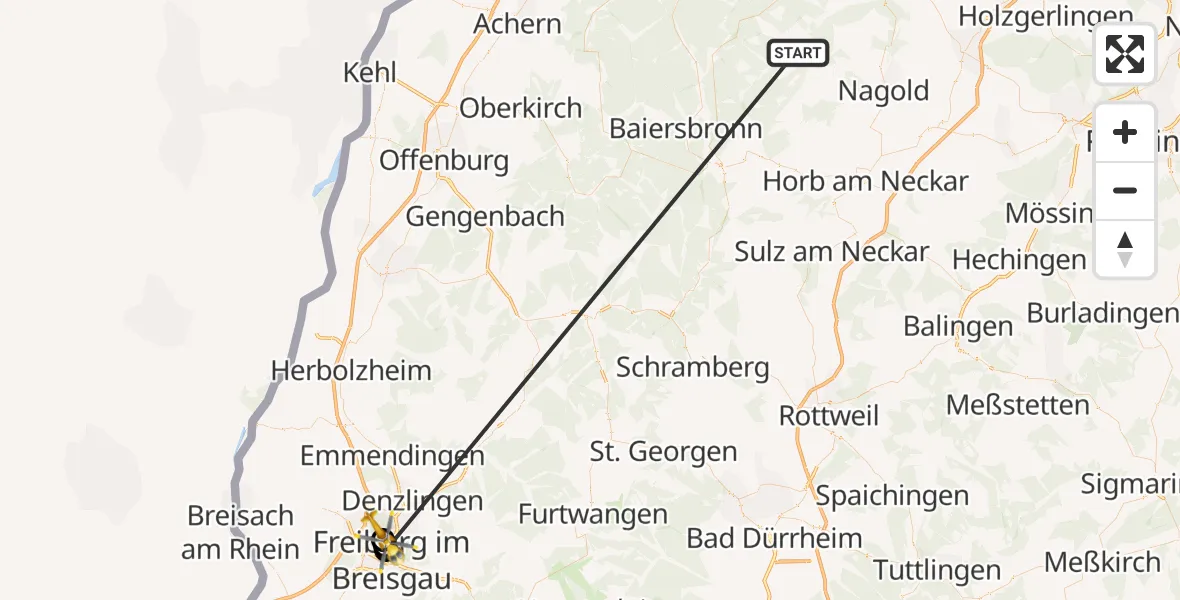 Flugroute Ambulanzhubschrauber Altensteig - Freiburg im Breisgau Flugplatz, 19 September 2026, 11:02