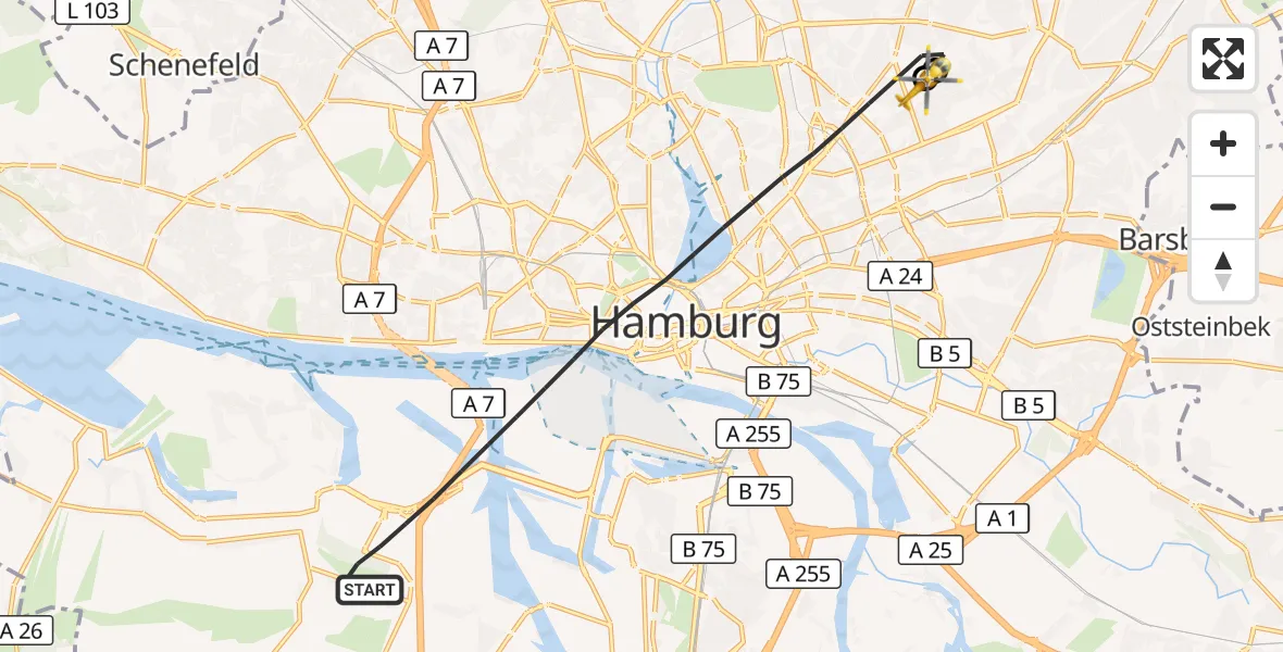 Flugroute Rettungshubschrauber Hamburg - Hamburg Military Hospital, 19 September 2026, 11:03
