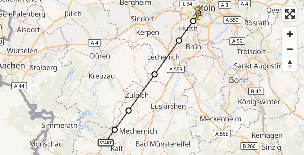Flugroute Ambulanzhubschrauber Schleiden - Köln University Hospital, 19 September 2026, 11:06