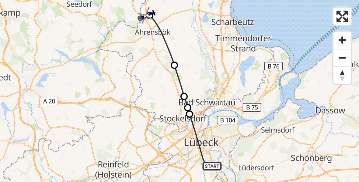 Flugroute Polizeihubschrauber Lübeck - Christoph 12 Luftrettungszentrum, 19 September 2026, 11:13