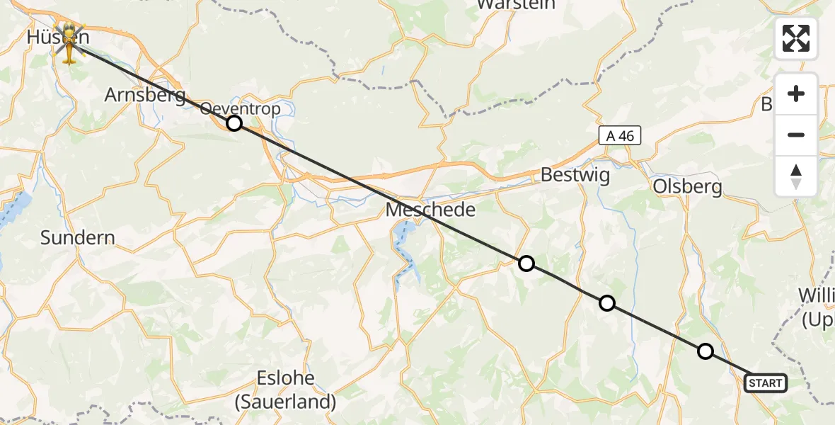 Flugroute Rettungshubschrauber Winterberg - Arnsberg, 19 September 2026, 11:15