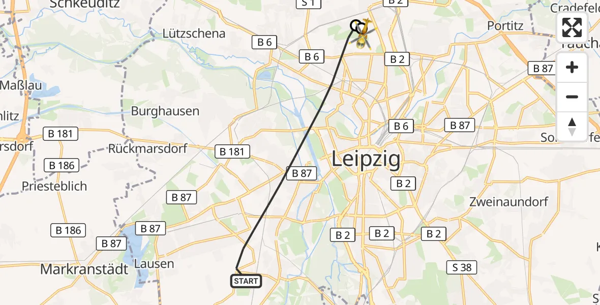 Flugroute Rettungshubschrauber Leipzig - Sankt Georg Hospital Leipzig Reserve, 19 September 2026, 11:16