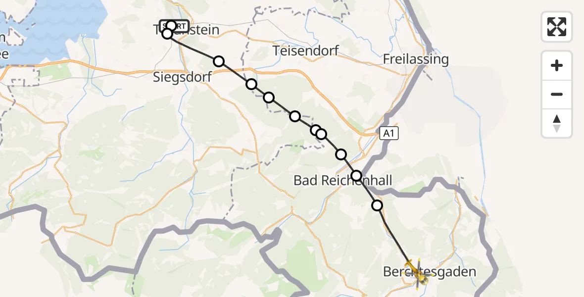 Flugroute Rettungshubschrauber Traunstein Hospital - Bischofswiesen, 19 September 2026, 11:22