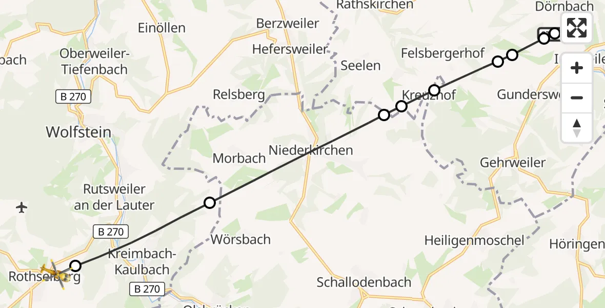 Flugroute Rettungshubschrauber Rockenhausen - Rothselberg, 19 September 2026, 11:31