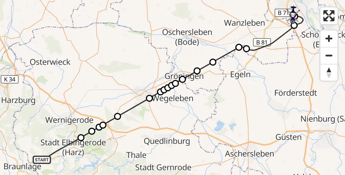 Flugroute Polizeihubschrauber Oberharz am Brocken - Magdeburg, 19 September 2026, 11:33