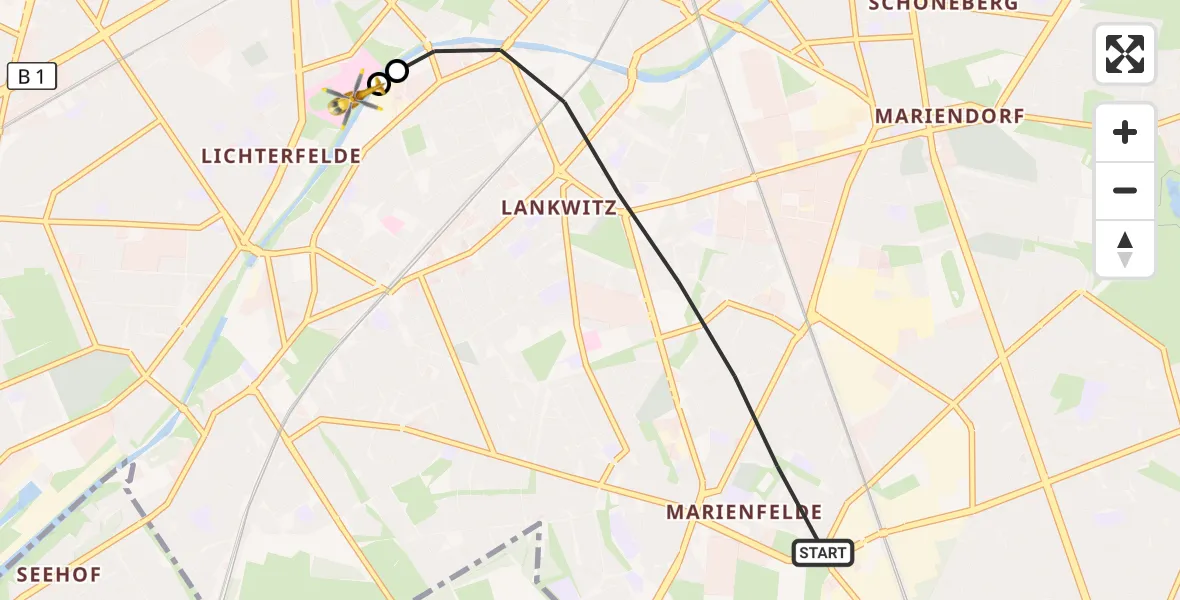 Flugroute Rettungshubschrauber Berlin - Charité Clinic Benjamin Franklin Campus, 19 September 2026, 11:33