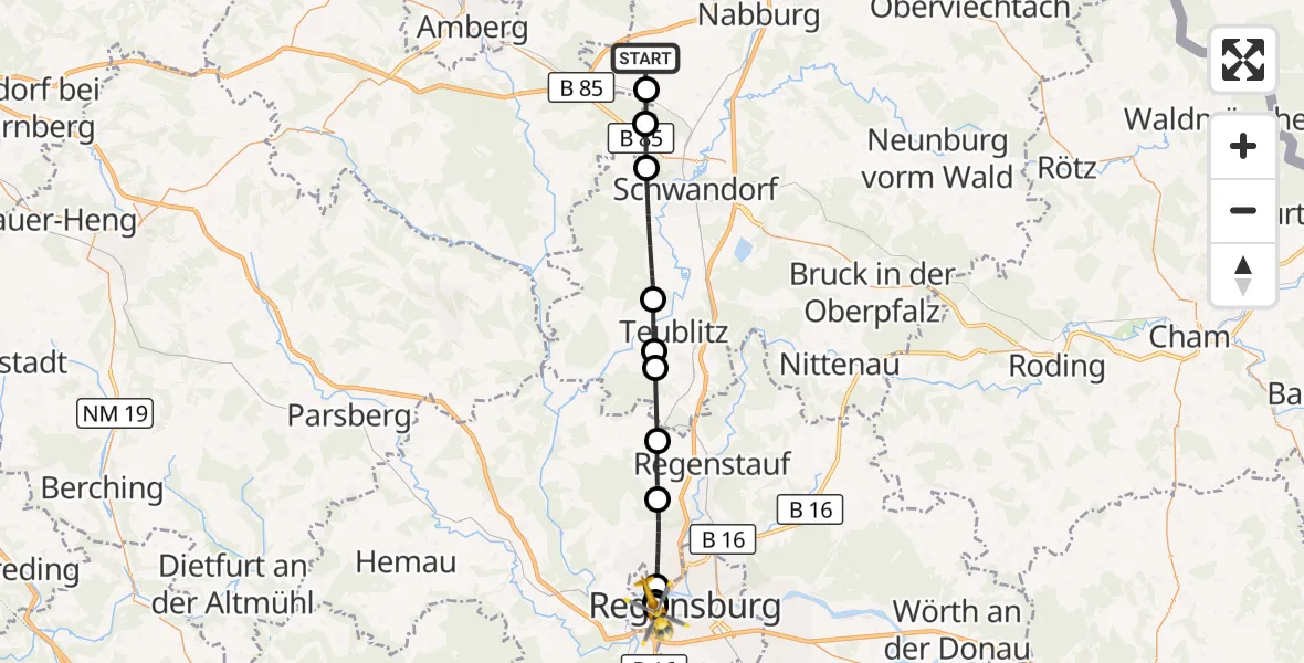 Flugroute Ambulanzhubschrauber Schmidgaden - Barmherzige Brüder (Brothers of Mercy) Hospital Regensburg, 19 September 2026, 11:35