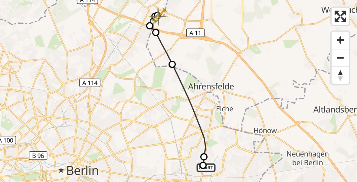 Flugroute Rettungshubschrauber Berlin Emergency Hospital - Helios Clinic Berlin-Buch, 19 September 2026, 11:40