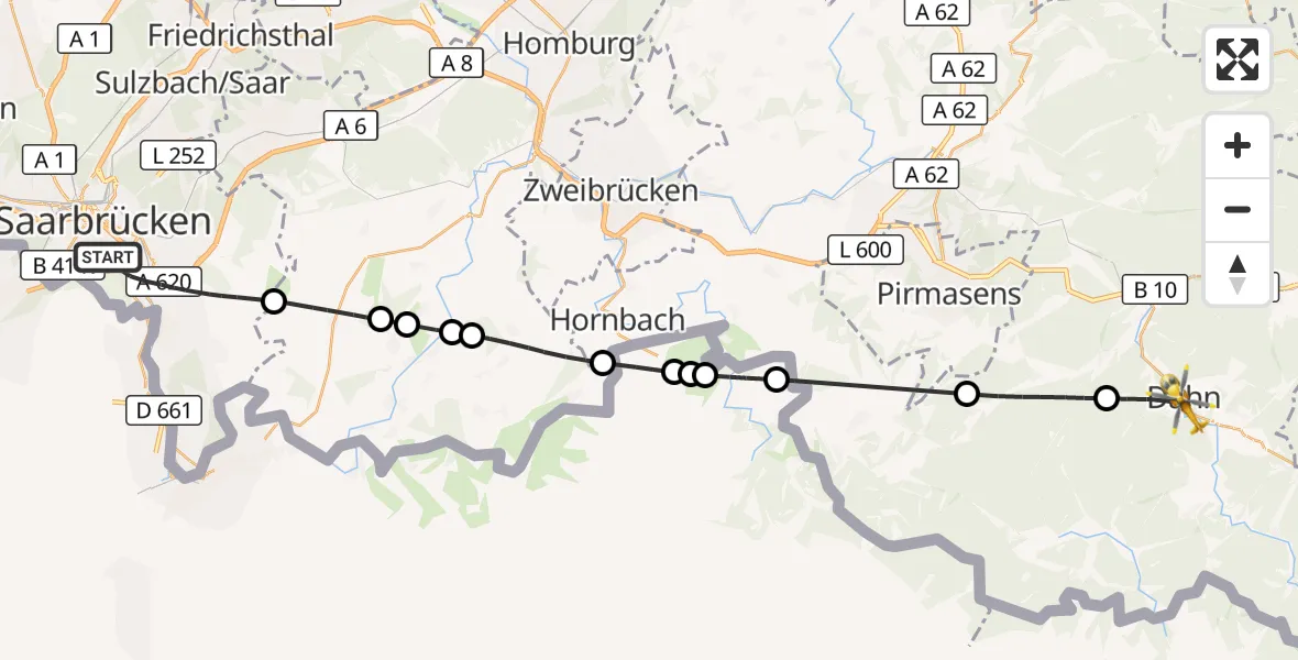 Flugroute Rettungshubschrauber Saarbrücken - Dahn, 19 September 2026, 11:42