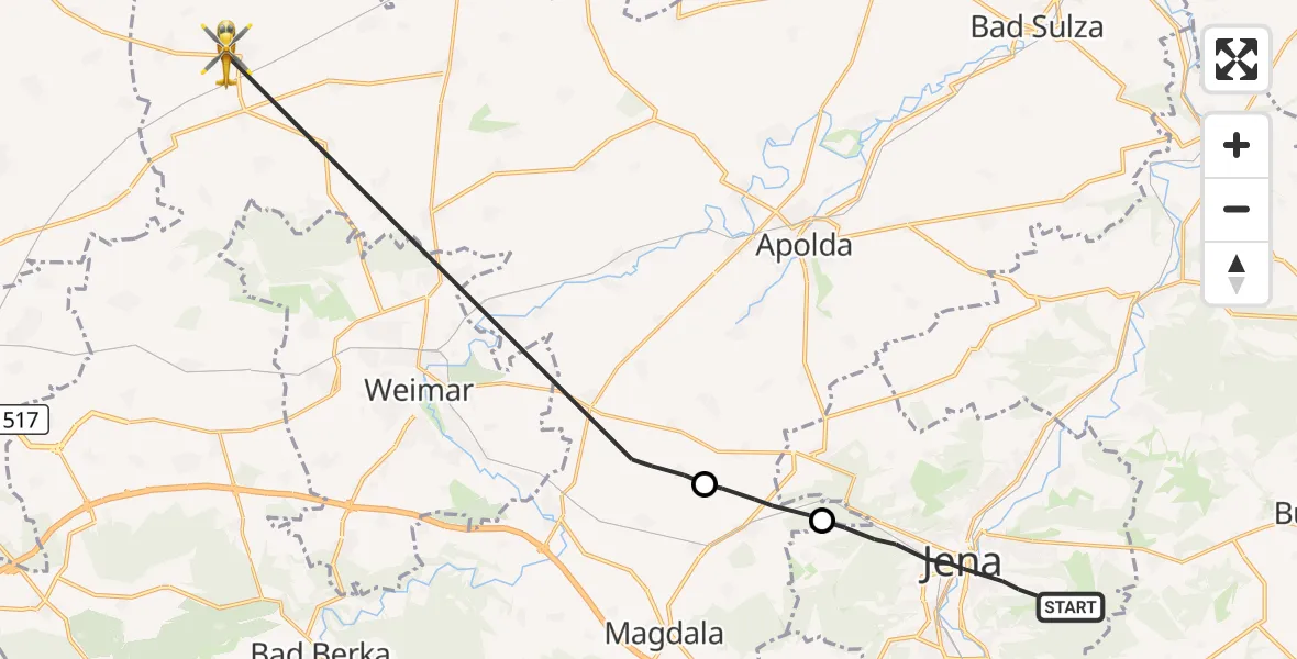 Flugroute Rettungshubschrauber Jena - Neumark, 19 September 2026, 11:45