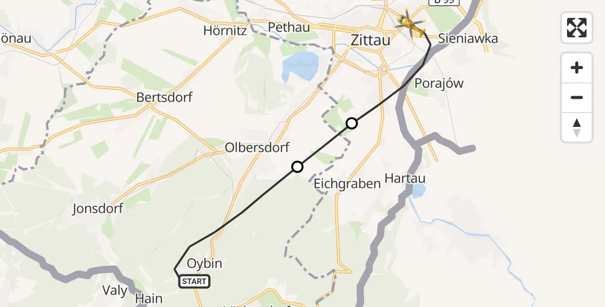 Flugroute Rettungshubschrauber Oybin - Zittau, 19 September 2026, 11:47