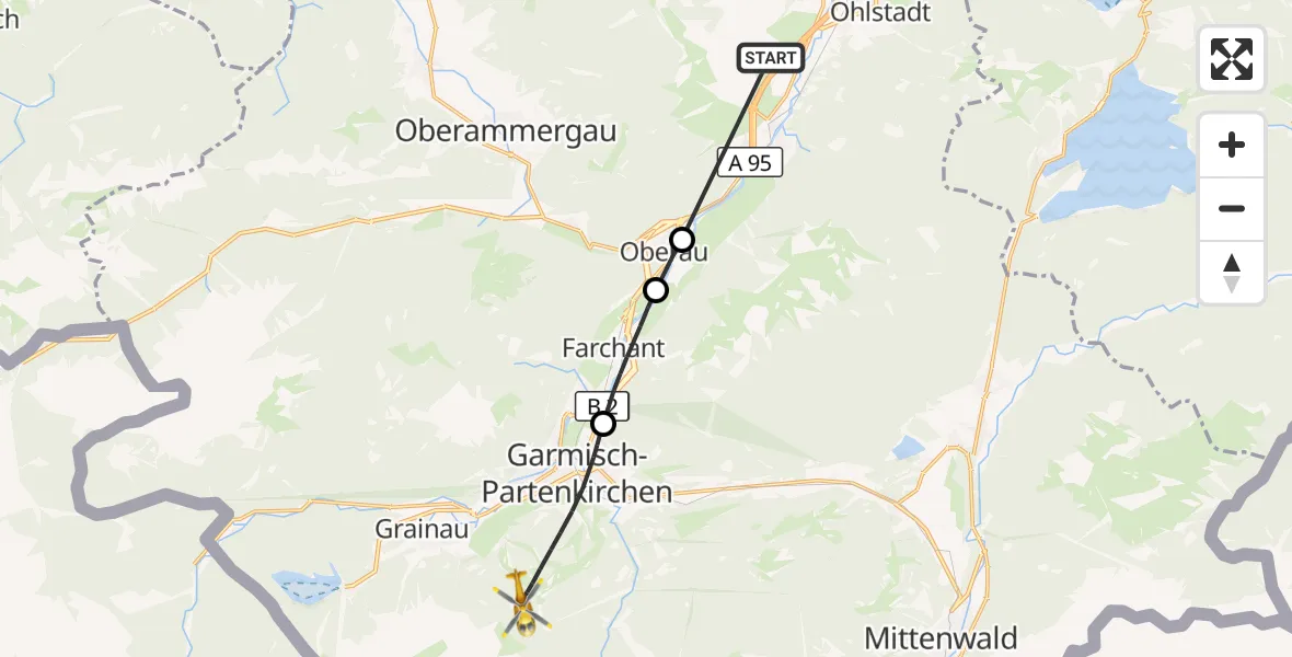 Flugroute Rettungshubschrauber Eschenlohe Flugplatz - Garmisch-Partenkirchen, 19 September 2026, 11:52