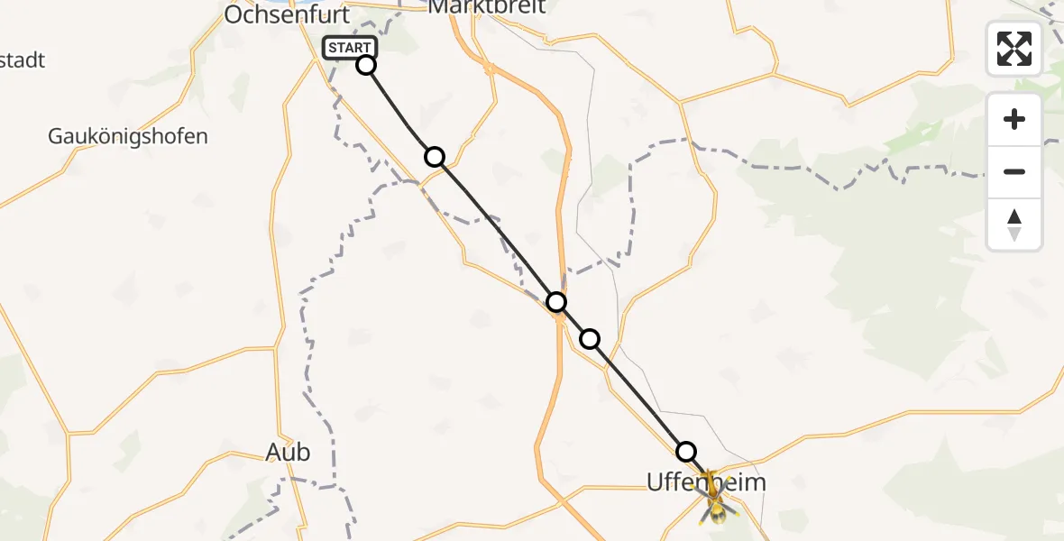 Flugroute Rettungshubschrauber Ochsenfurt Hospital - Uffenheim, 19 September 2026, 12:07