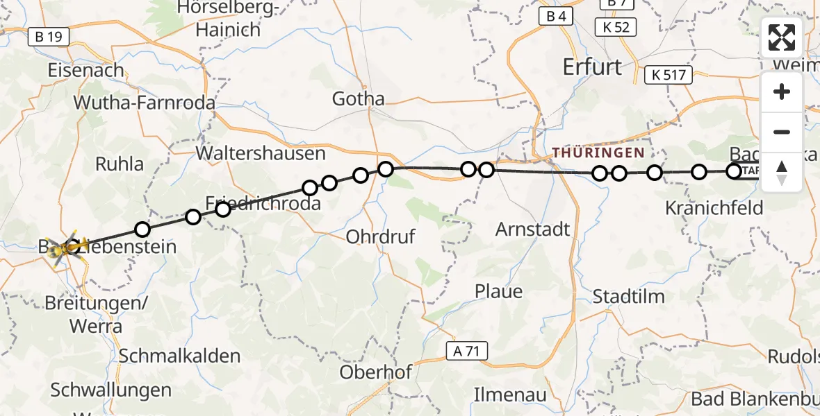 Flugroute Ambulanzhubschrauber Bad Berka - Bad Salzungen, 19 September 2026, 12:09