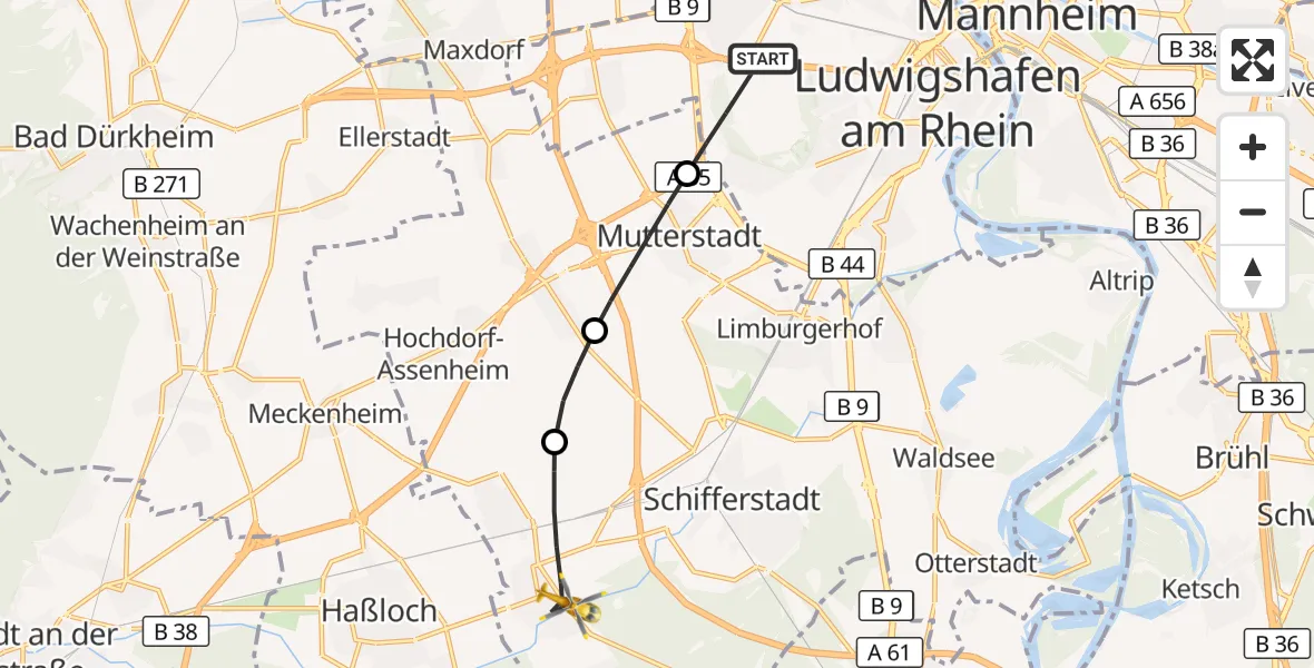 Flugroute Rettungshubschrauber Ludwigshafen am Rhein - Böhl-Iggelheim, 19 September 2026, 12:21