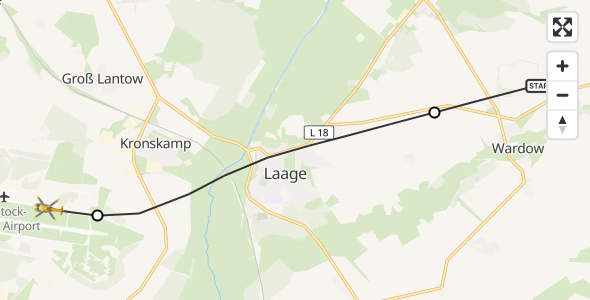 Flugroute Rettungshubschrauber Wardow - Flughafen Rostock-Laage, 19 September 2026, 12:27