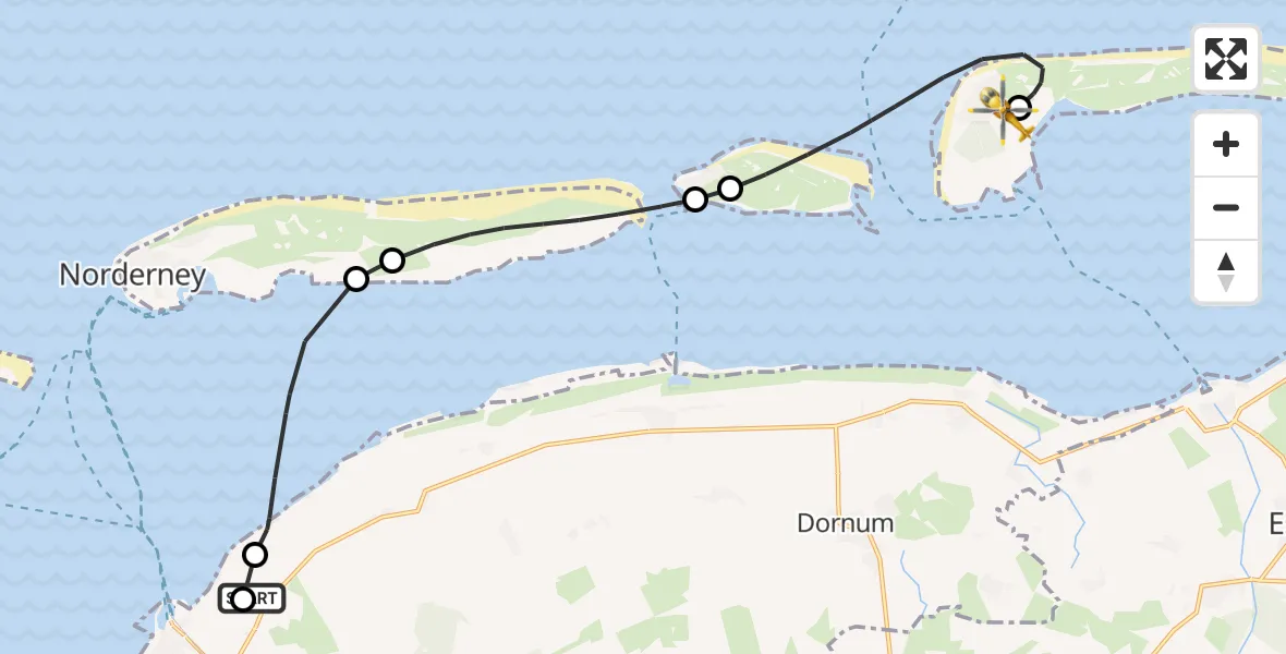 Flugroute Ambulanzhubschrauber Norden-Norddeich Flughafen - Langeoog Flughafen, 19 September 2026, 12:32