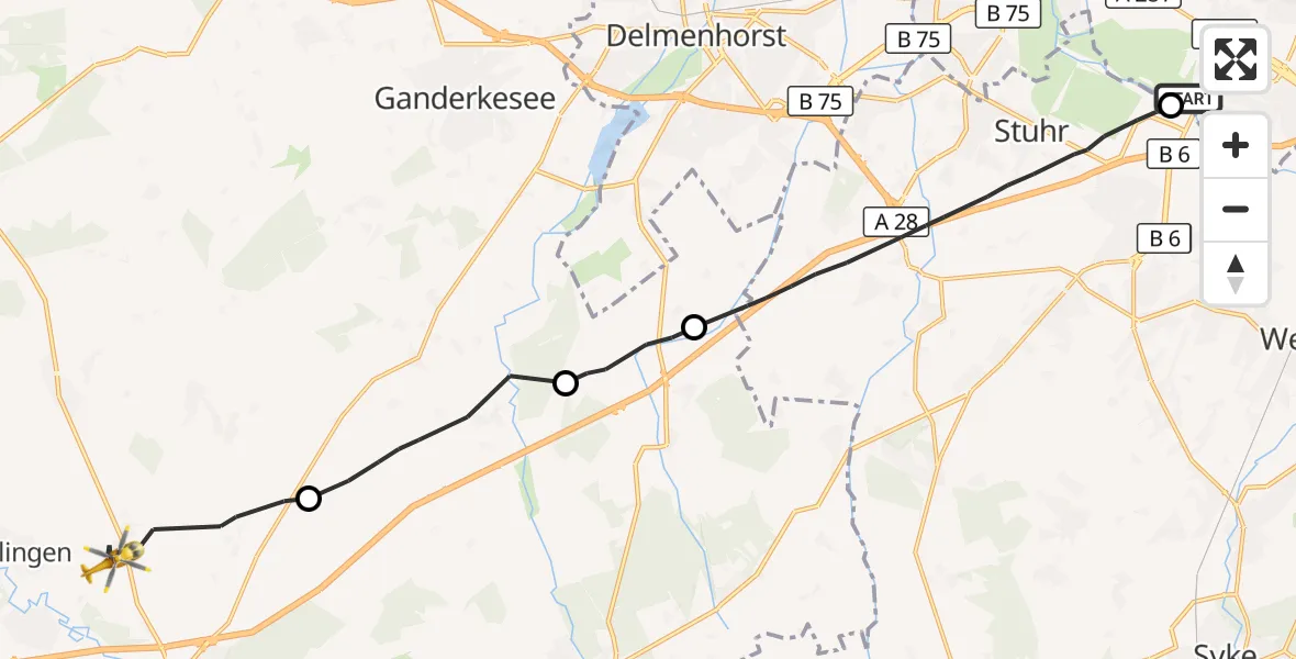 Flugroute Rettungshubschrauber Bremen - Dötlingen, 19 September 2026, 12:36