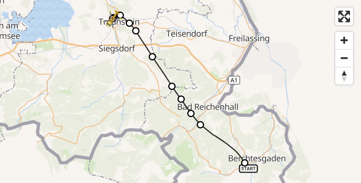 Flugroute Rettungshubschrauber Schönau a.Königssee - Traunstein Hospital, 19 September 2026, 12:37