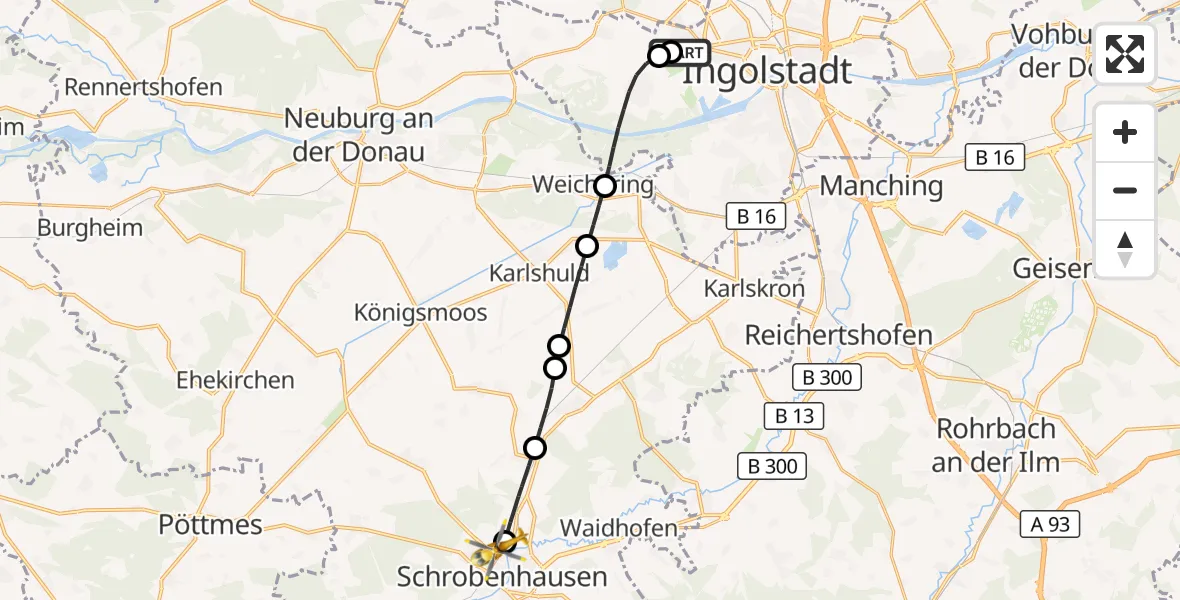 Flugroute Rettungshubschrauber Ingolstadt Hospital - Schrobenhausen District Hospital, 19 September 2026, 12:37