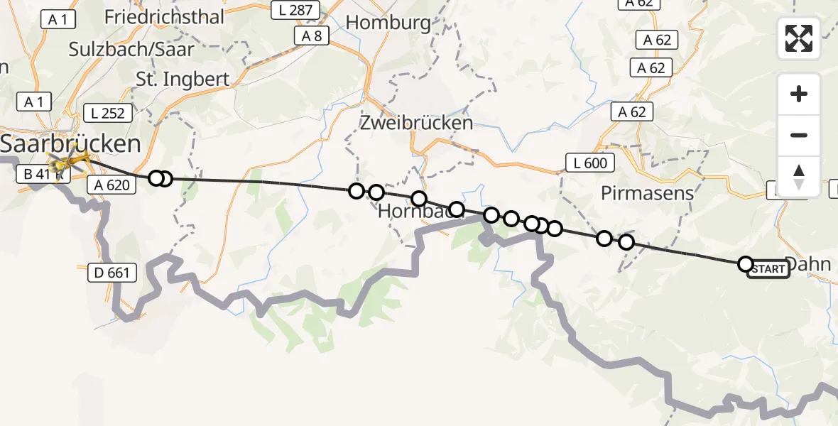Flugroute Rettungshubschrauber Dahn - Saarbrücken, 19 September 2026, 12:42