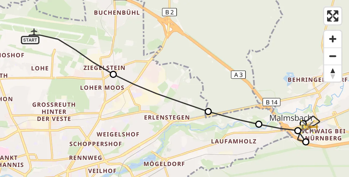 Flugroute Ambulanzhubschrauber Flughafen Nuremberg - Schwaig b.Nürnberg, 19 September 2026, 12:46
