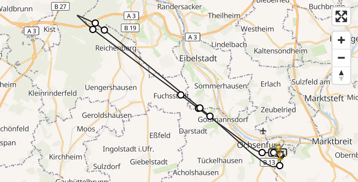 Flugroute Rettungshubschrauber Ochsenfurt Hospital - Ochsenfurt Hospital, 19 September 2026, 12:47