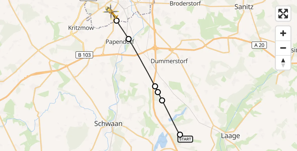 Flugroute Rettungshubschrauber Flughafen Rostock-Laage - Rostock, 19 September 2026, 12:48