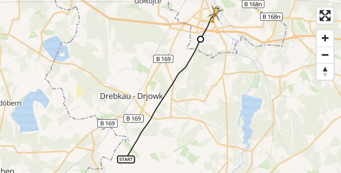 Flugroute Rettungshubschrauber Drebkau - Cottbus, 19 September 2026, 12:49