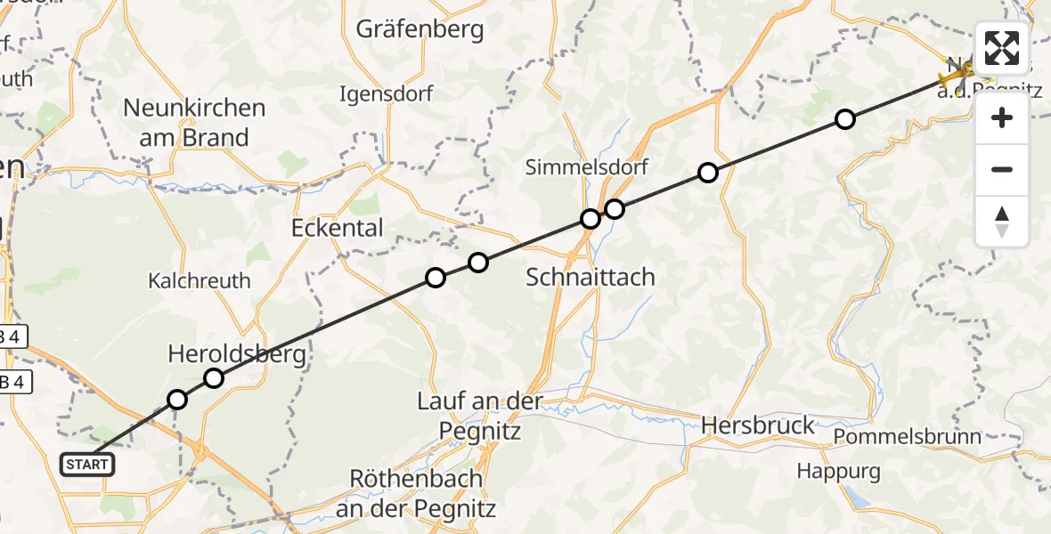 Flugroute Rettungshubschrauber Flughafen Nuremberg - Neuhaus a.d.Pegnitz, 19 September 2026, 12:49