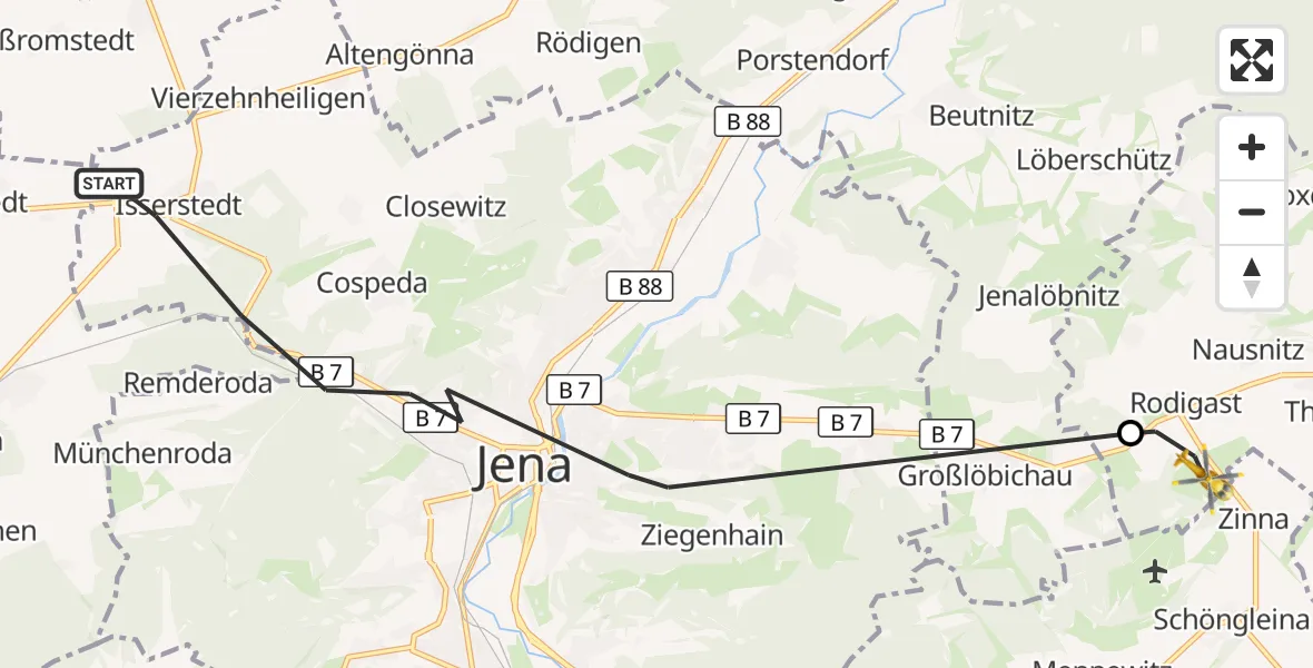 Flugroute Rettungshubschrauber Jena - Bürgel, 19 September 2026, 12:51