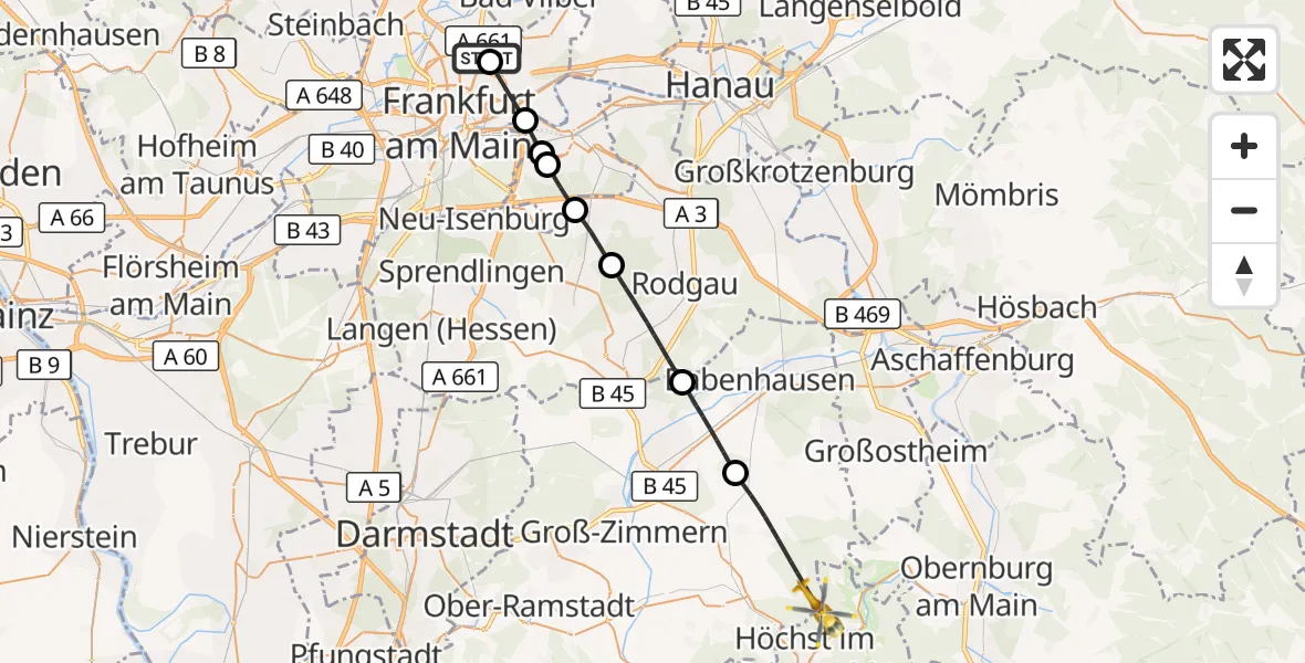 Flugroute Rettungshubschrauber Frankfurt am Main Accident Hospital Roof - Breuberg, 19 September 2026, 12:53