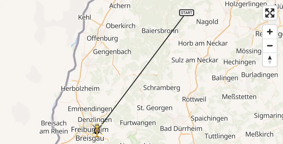 Flugroute Ambulanzhubschrauber Altensteig - Gundelfingen, 19 September 2026, 12:56