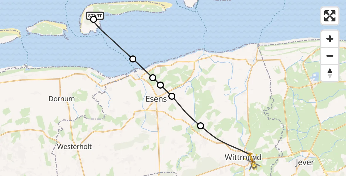 Flugroute Ambulanzhubschrauber Langeoog Flughafen - Wittmund, 19 September 2026, 12:56