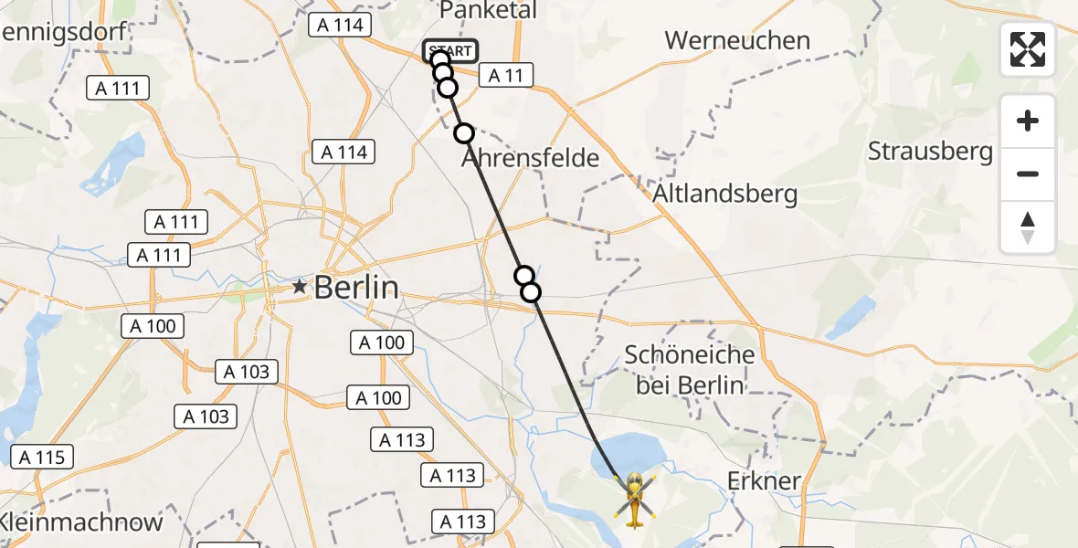 Flugroute Rettungshubschrauber Helios Clinic Berlin-Buch - Berlin, 19 September 2026, 13:03