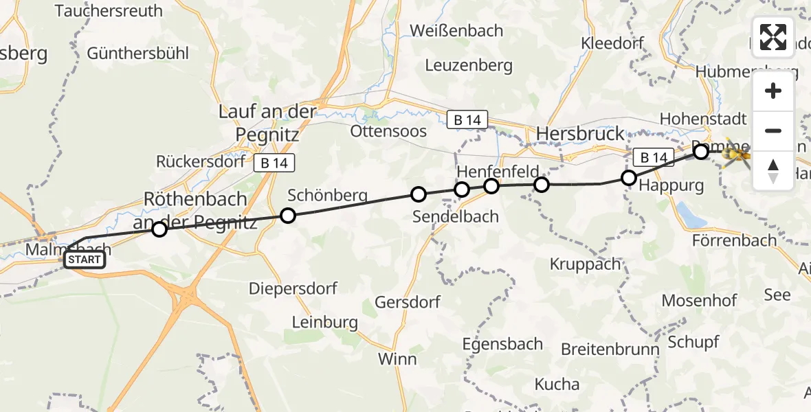 Flugroute Ambulanzhubschrauber Schwaig b.Nürnberg - Pommelsbrunn, 19 September 2026, 13:04