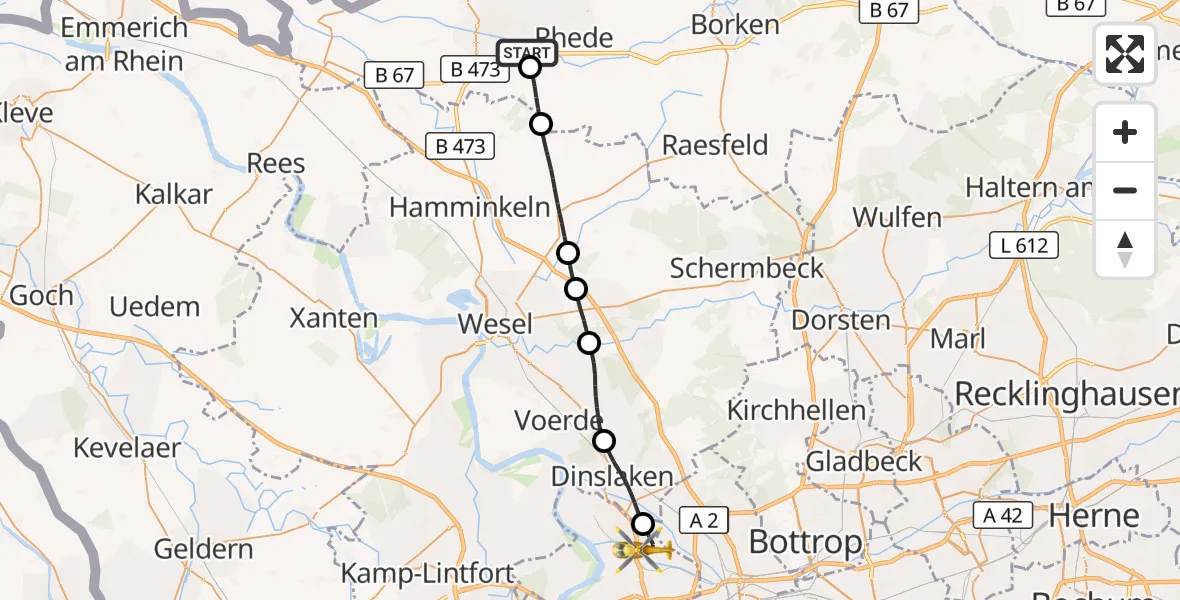 Flugroute Rettungshubschrauber Bocholt - Duisburg, 19 September 2026, 13:07