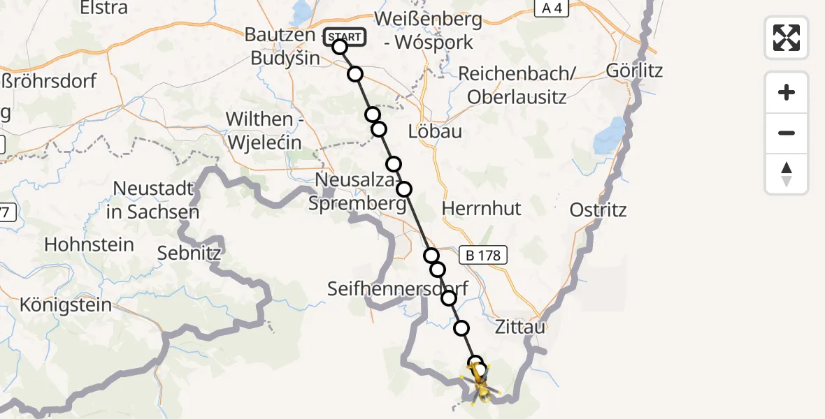 Flugroute Rettungshubschrauber Bautzen Flugplatz - Oybin, 19 September 2026, 13:08