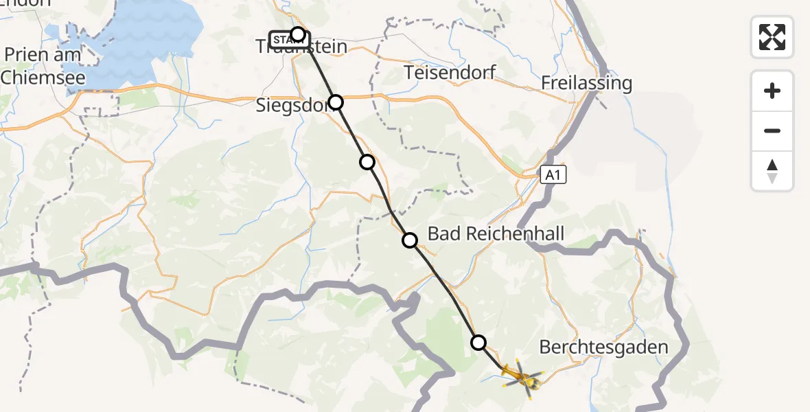 Flugroute Rettungshubschrauber Traunstein Hospital - Ramsau b.Berchtesgaden, 19 September 2026, 13:08