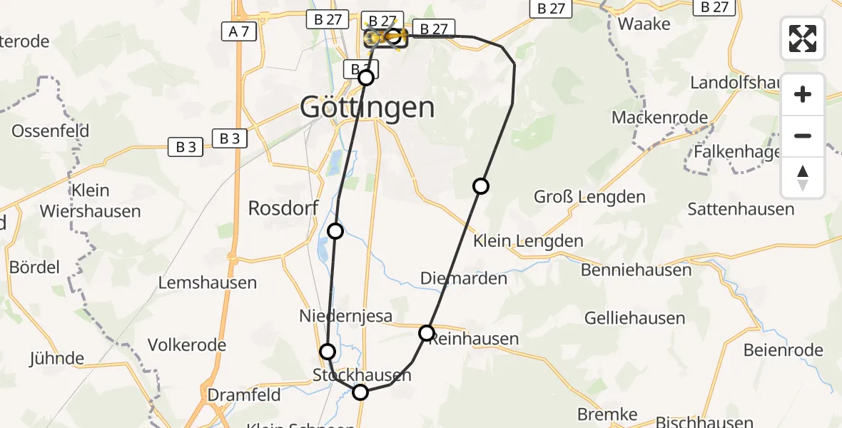 Flugroute Rettungshubschrauber Göttingen University Clinic Hubschrauberlandeplatz - Göttingen University Clinic Hubschrauberlandeplatz, 19 September 2026, 13:09