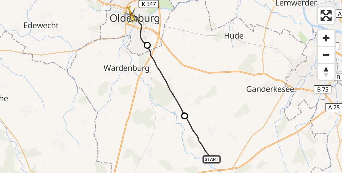 Flugroute Rettungshubschrauber Dötlingen - Oldenburg (Oldb), 19 September 2026, 13:09