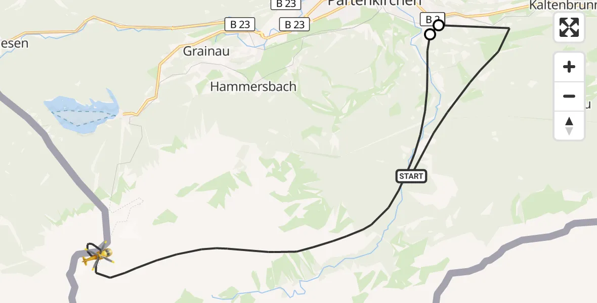 Flugroute Rettungshubschrauber Garmisch-Partenkirchen - Garmisch-Partenkirchen, 19 September 2026, 13:15