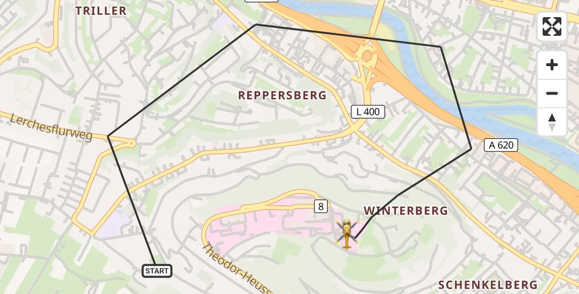 Flugroute Rettungshubschrauber Saarbrücken - Saarbrücken, 19 September 2026, 13:17