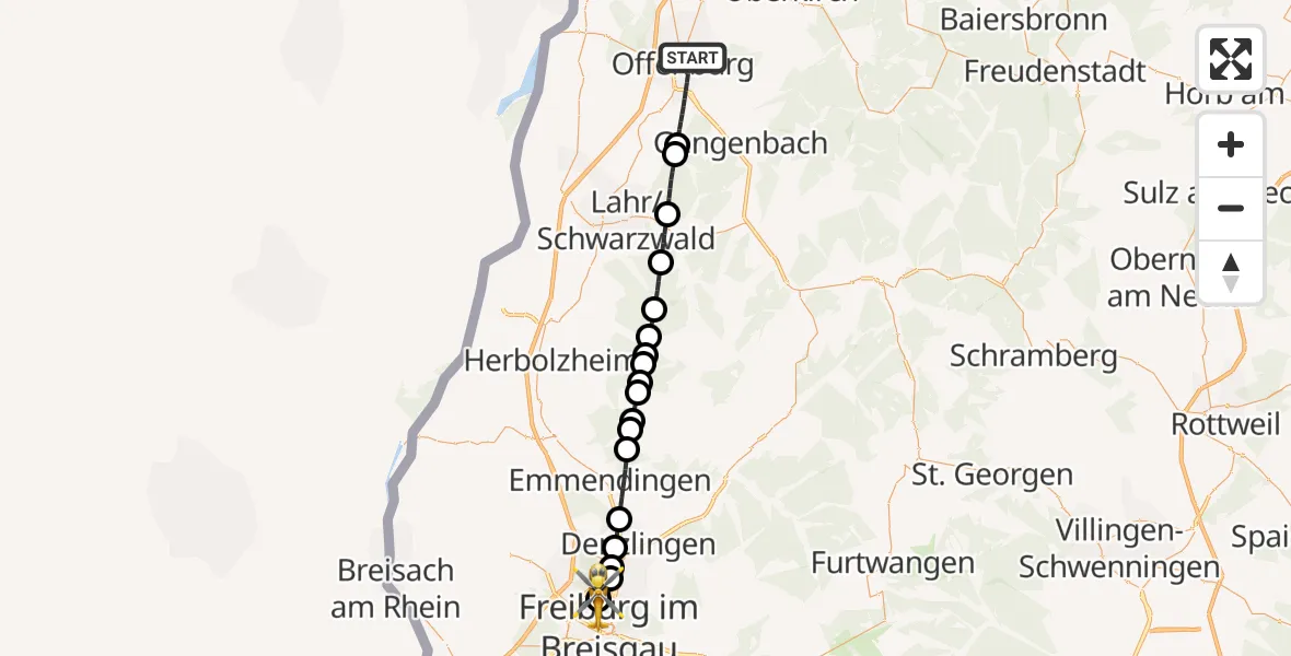 Flugroute Ambulanzhubschrauber Offenburg - Freiburg im Breisgau Flugplatz, 19 September 2026, 13:21