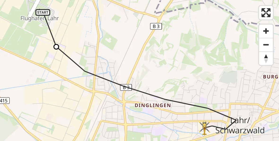Flugroute Rettungshubschrauber Lahr Flughafen - Lahr/Schwarzwald, 19 September 2026, 13:37
